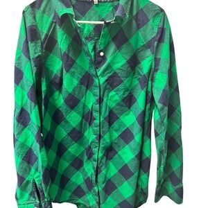 Crown & Ivy Long Sleeve Plaid Shirt, Women’s blue and green top, XL